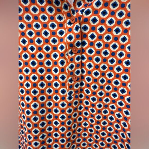 TALBOTS Women’s Tunic Button Up 3/4 Sleeves Orange Blue Multi Geo Print Medium - Picture 2 of 6